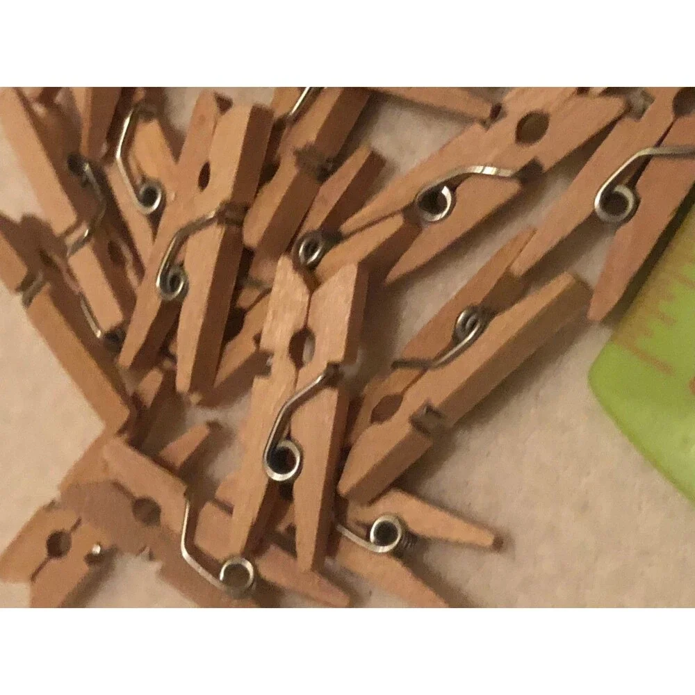 200 Mini Spring Clothes Pins Wood For Crafts Dollhouses Photo Paper 1